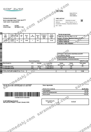 Moldova Gas business utility bill template in Word and PDF formats